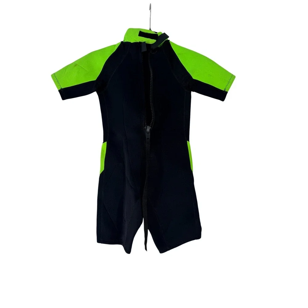 Deep See Kids Wetsuit Size M Shorty 2mm Neoprene Black Neon Green Snorkel Surf